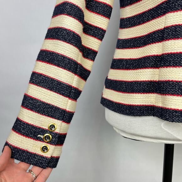 Cabi #5094 | Cruise Jacket Navy Cream Red Stripe Nautical Double Breasted Blazer - Picture 9 of 16